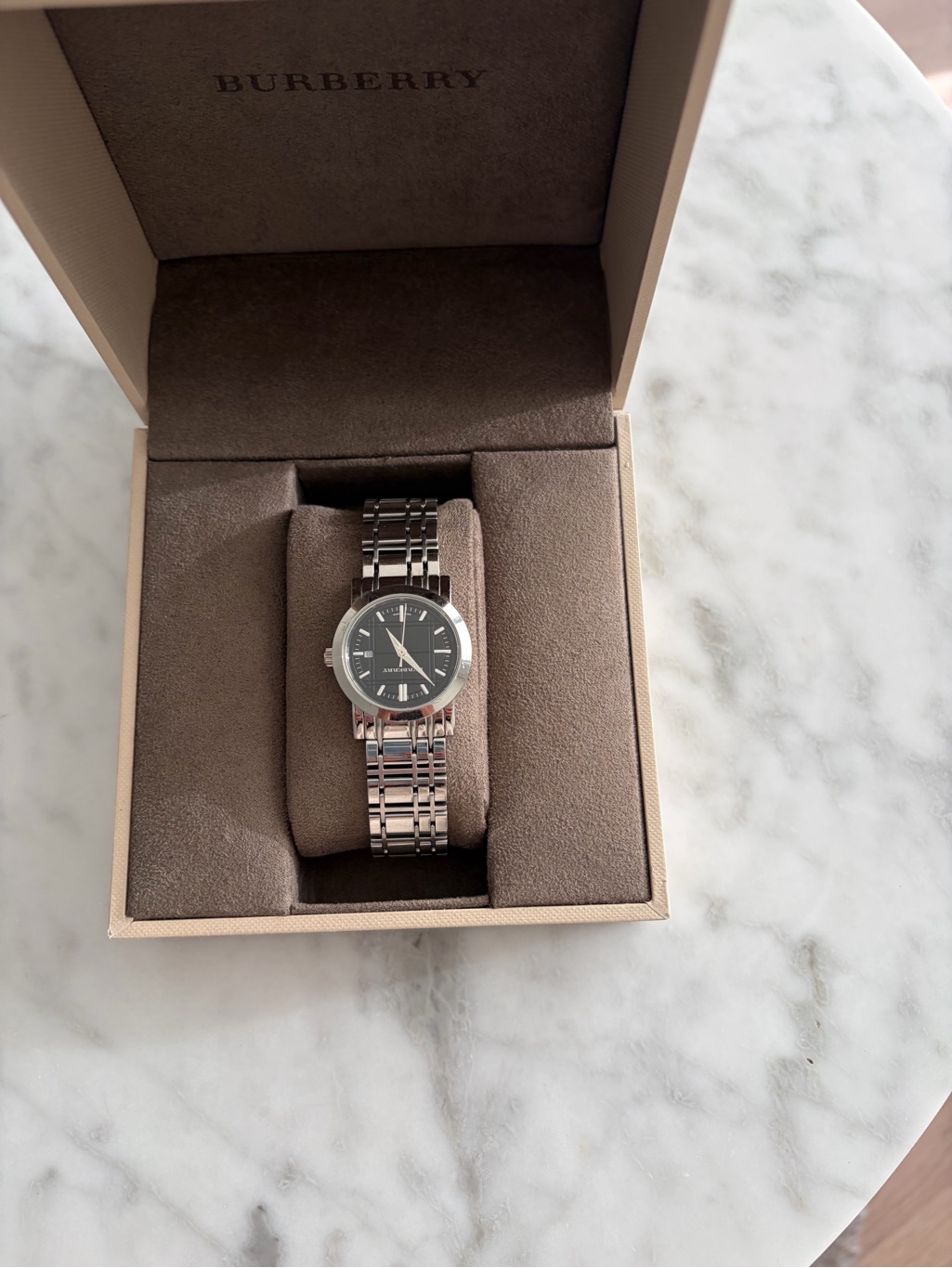 Burberry Silver Stainless Steel Watch With Black Dial